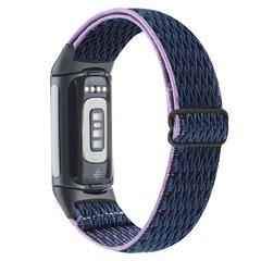 FitBit Charge 5 &amp; 6 Elastisches Solo-Schleifen-Nylonband - Dunkelblau mit Lila