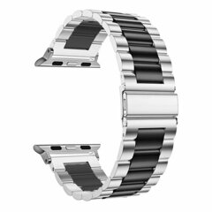 Stahlgliederarmband - Silber mit Schwarz - Geeignet f&uuml;r Apple Watch 38mm / 40mm / 41mm / 42mm