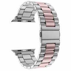 Stahlgliederarmband - Silber mit Rosa - Geeignet f&uuml;r Apple Watch 38mm / 40mm / 41mm / 42mm