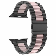 Stahlgliederarmband - Schwarz mit Rosa - Passend f&uuml;r Apple Watch 38mm / 40mm / 41mm / 42mm
