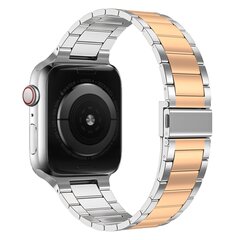 Stahlgliederarmband - Silber mit Champagnergold - Passend f&uuml;r Apple Watch 44mm / 45mm / 46mm / 49mm