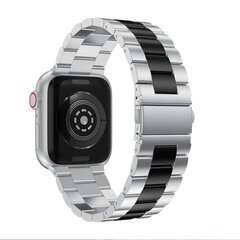 Stahlgliederarmband - Silber mit Schwarz - Passend f&uuml;r Apple Watch 44mm / 45mm / 46mm / 49mm