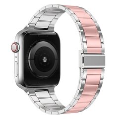 Stahlgliederarmband - Silber mit Rose - Passend f&uuml;r Apple Watch 44mm / 45mm / 46mm / 49mm