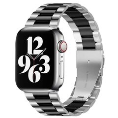 Stahlgliederarmband - Silber mit Schwarz - Passend f&uuml;r Apple Watch 44mm / 45mm / 46mm / 49mm