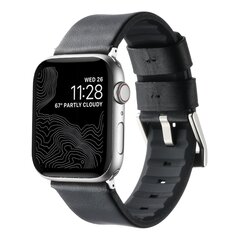 Leder + Silikonarmband - Schwarz + silberner Connector und Schlie&szlig;e - Geeignet f&uuml;r Apple Watch 44mm / 45mm / 46mm / 49mm