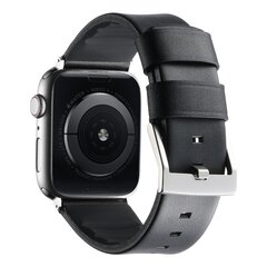 Leder + Silikonarmband - Schwarz + silberner Connector und Schlie&szlig;e - Geeignet f&uuml;r Apple Watch 44mm / 45mm / 46mm / 49mm