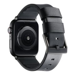 Leder + Silikonarmband - Schwarz + schwarzer Connector und Schlie&szlig;e - Geeignet f&uuml;r Apple Watch 44mm / 45mm / 46mm / 49mm