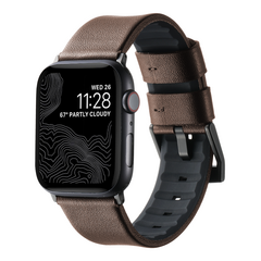 Leder + Silikonarmband - Braun + schwarzer Connector und Schlie&szlig;e - Geeignet f&uuml;r Apple Watch 44mm / 45mm / 46mm / 49mm