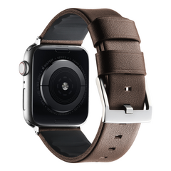 Leder + Silikonarmband - Braun + silberner Connector und Schlie&szlig;e - Geeignet f&uuml;r Apple Watch 44mm / 45mm / 46mm / 49mm