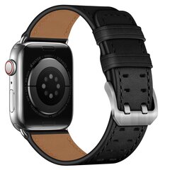 Lederarmband mit Doppelschlie&szlig;e - Schwarz mit silberner Schlie&szlig;e - Geeignet f&uuml;r Apple Watch 44mm / 45mm / 46mm / 49mm