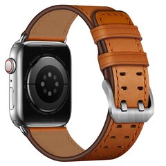 Lederarmband mit Doppelschlie&szlig;e - Hellbraun mit silberner Schlie&szlig;e - Geeignet f&uuml;r Apple Watch 44mm / 45mm / 46mm / 49mm