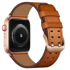 Lederarmband mit Doppelschlie&szlig;e - Hellbraun mit rosafarbener Schlie&szlig;e - Geeignet f&uuml;r Apple Watch 44mm / 45mm / 46mm / 49mm