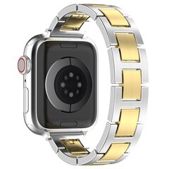 Schlankes Edelstahlband mit Schnellverschluss (small) - Silber mit Gold - Geeignet f&uuml;r Apple Watch 44mm / 45mm / 46mm / 49mm