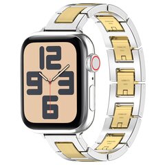 Schlankes Edelstahlband mit Schnellverschluss (small) - Silber mit Gold - Geeignet f&uuml;r Apple Watch 38mm / 40mm / 41mm / 42mm