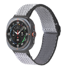 Elastisches Solo Loop Nylonarmband - Wei&szlig; mit Schwarz - Samsung Galaxy Watch 8 Classic - 46mm