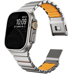 Premium-Edelstahl-/Silikonarmband - Titan mit Orange - Geeignet f&uuml;r Apple Watch 44mm / 45mm / 46mm / 49mm