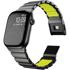 Premium-Edelstahl-/Silikonarmband - Schwarz mit Gr&uuml;n - Geeignet f&uuml;r Apple Watch 44mm / 45mm / 46mm / 49mm