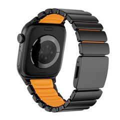 Premium-Edelstahl-/Silikonarmband - Schwarz mit Orange - Geeignet f&uuml;r Apple Watch 44mm / 45mm / 46mm / 49mm