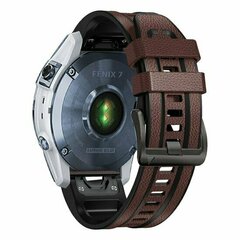 Leder- und Silikonarmband - Dunkelbraun - Garmin Fenix 9 / 9 pro - 47mm