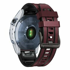 Leder- und Silikonarmband - Bordeaux - Garmin Fenix 9 / 9 pro - 51mm