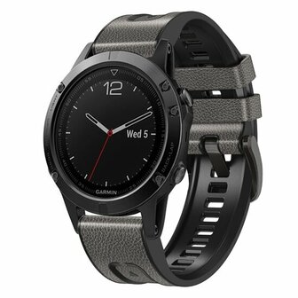 Leder + Silikonarmband - Grau - Garmin Fenix 8 / 8 Pro - 51mm