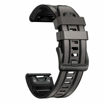 Leder + Silikonarmband - Grau - Garmin Fenix 8 / 8 Pro - 51mm
