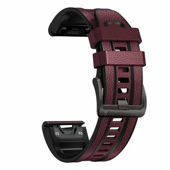 Leder + Silikonarmband - Bordeaux - Garmin Fenix 8 / 8 Pro - 51mm