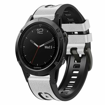 Leder + Silikonarmband - Wei&szlig; - Garmin Fenix 8 / 8 Pro - 47mm