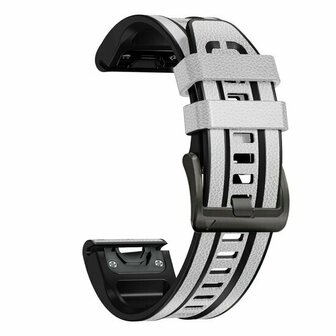 Leder + Silikonarmband - Wei&szlig; - Garmin Fenix 8 / 8 Pro - 47mm