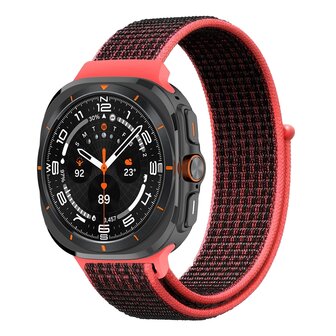 Nylon Loop Armband - Rose rot mit schwarz - Samsung Galaxy Watch Ultra 47mm