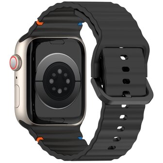 Wave Sportband - Schwarz - Geeignet f&uuml;r Apple Watch 44mm / 45mm / 46mm / 49mm