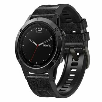 Leder + Silikonarmband - Schwarz - Garmin Fenix 8 / 8 Pro - 47mm