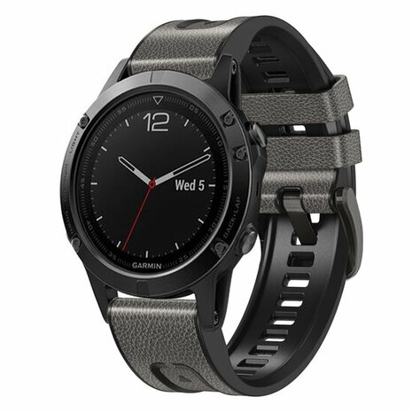 Leder + Silikonarmband - Grau - Garmin Fenix 8 / 8 Pro - 51mm