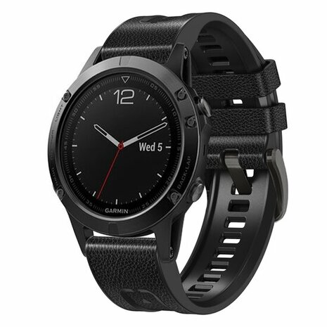 Leder + Silikonarmband - Schwarz - Garmin Fenix 8 / 8 Pro - 51mm