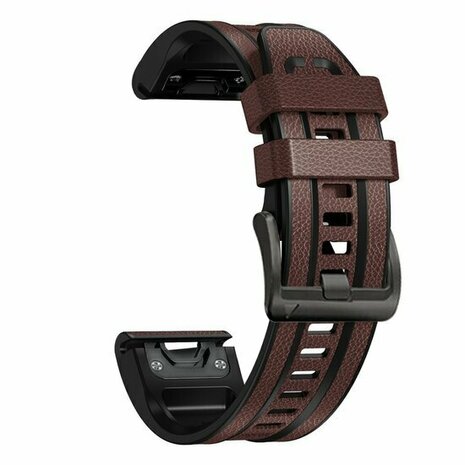 Leder + Silikonarmband - Dunkelbraun - Garmin Fenix 8 / 8 Pro - 47mm