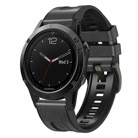 Leder + Silikonarmband - Dunkelgrau - Garmin Fenix 8 / 8 Pro - 47mm