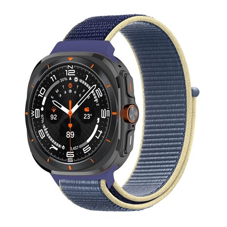 Nylon Loop Armband - Blau mit Creme weiß - Samsung Galaxy Watch Ultra 47mm
