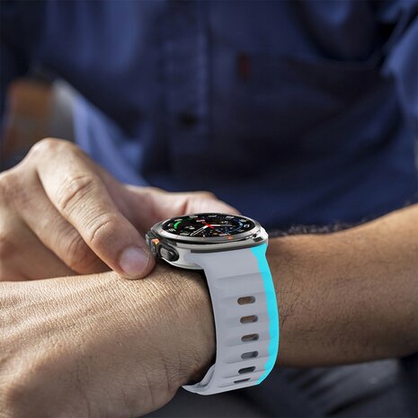 Wave Silikonarmband - Grau mit Blau - Samsung Galaxy Watch Ultra 47mm