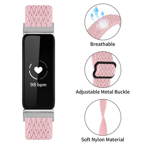 Fitbit Inspire 3 – Elastisches Solo Loop Nylonarmband - Rosa