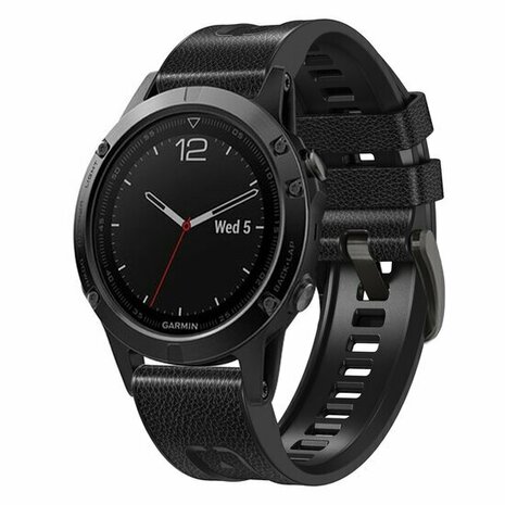 Leder + Silikonarmband - Schwarz - Garmin Fenix 8 / 8 Pro - 47mm