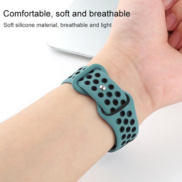 Sportarmband mit zus&auml;tzlicher Schlaufe - Grau + Blau - Geeignet f&uuml;r Apple Watch 38mm / 40mm / 41mm / 42mm