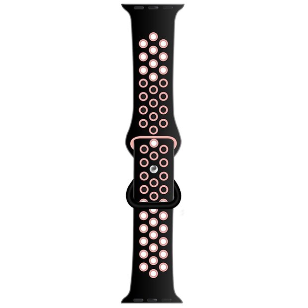 Sportarmband mit zus&auml;tzlicher Schlaufe - Schwarz + Pink - Geeignet f&uuml;r Apple Watch 38mm / 40mm / 41mm / 42mm