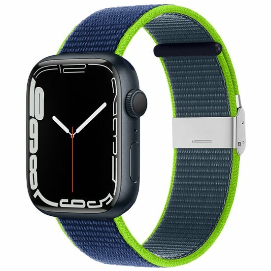 Nylonband mit Clipverschluss - Dunkelblau mit Gr&uuml;n - Geeignet f&uuml;r Apple Watch 44mm / 45mm / 46mm / 49mm