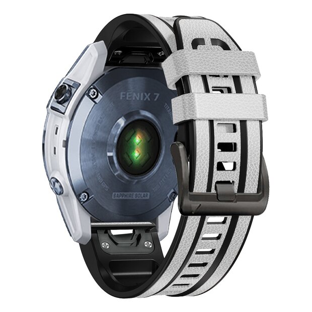 Leder + Silikonband - Wei&szlig; - Garmin Fenix 7X / 6X / 5X