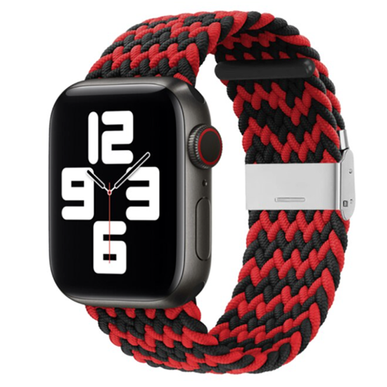 Geflochtenes Armband - Schwarz / Rot - Geeignet f&uuml;r Apple Watch 38mm / 40mm / 41mm / 42mm