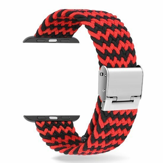 Geflochtenes Armband - Schwarz / Rot - Geeignet f&uuml;r Apple Watch 38mm / 40mm / 41mm / 42mm