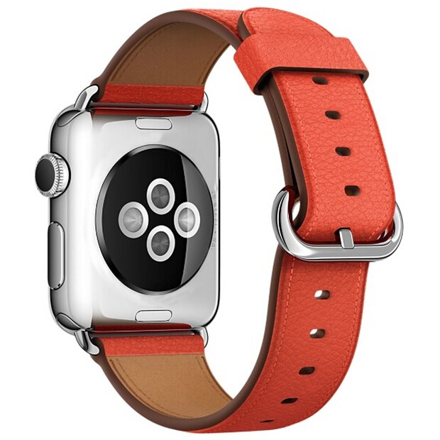 Klassisches Lederarmband - Hellorange/Braun - Geeignet f&uuml;r Apple Watch 38mm / 40mm / 41mm / 42mm