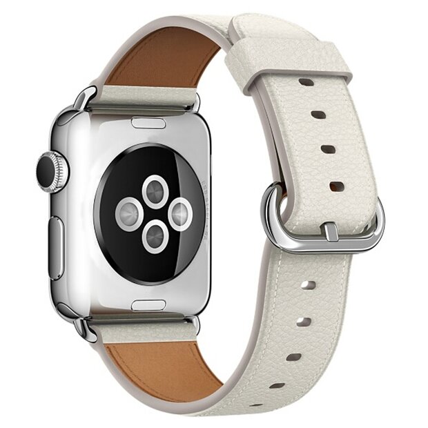 Klassisches Lederarmband - Wei&szlig; - Geeignet f&uuml;r Apple Watch 38mm / 40mm / 41mm / 42mm