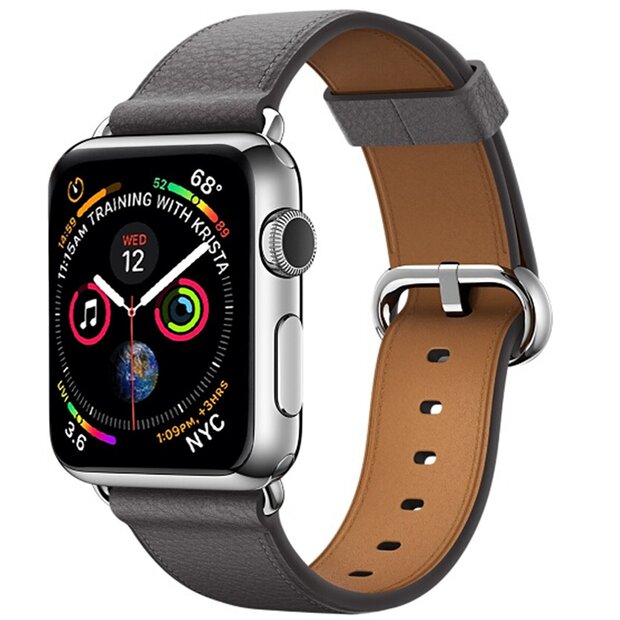 Klassisches Lederarmband - Grau - Geeignet f&uuml;r Apple Watch 44mm / 45mm / 46mm / 49mm