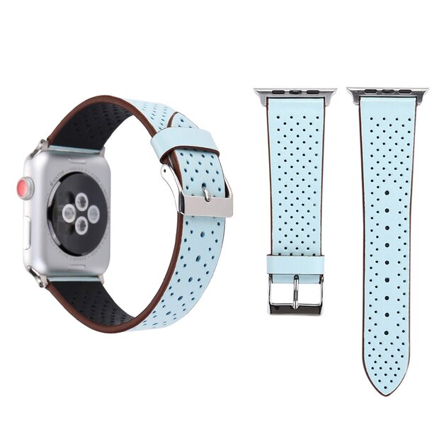 Dot Pattern Lederarmband - Hellblau - Geeignet f&uuml;r Apple Watch 38mm / 40mm / 41mm / 42mm